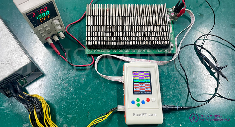 conexión entre el probador PicoBT y la placa hash S17