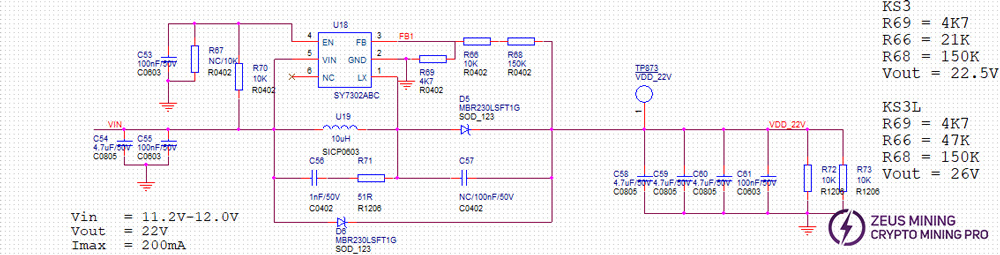 Diagrama del circuito elevador de la placa hash KS3L