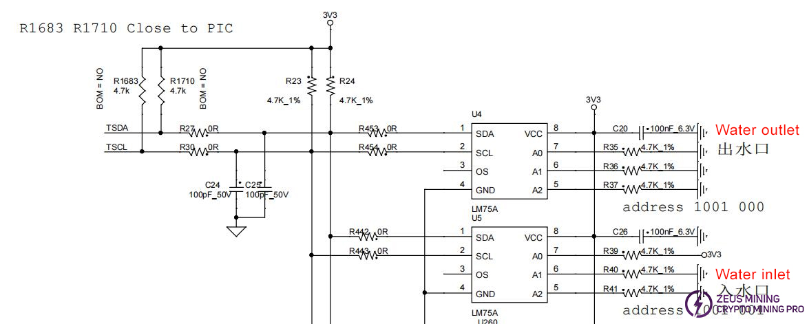 Diagrama del circuito del sensor de temperatura para S19 pro+ Hydro