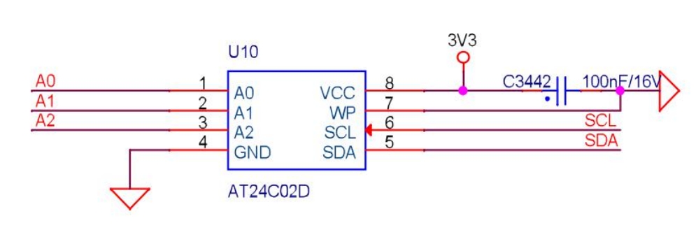 Diagrama del circuito del chip EEPROM AT24C02D