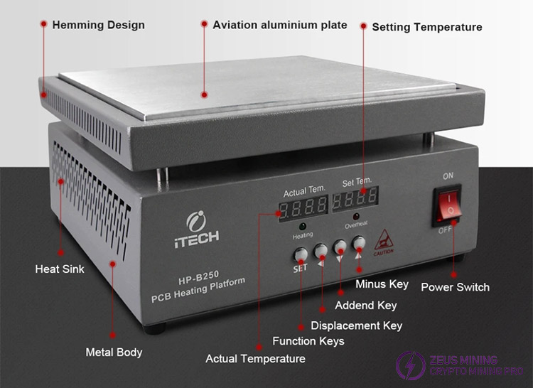 Plataforma calefactora de control de temperatura de aluminio iTECH HP-B250