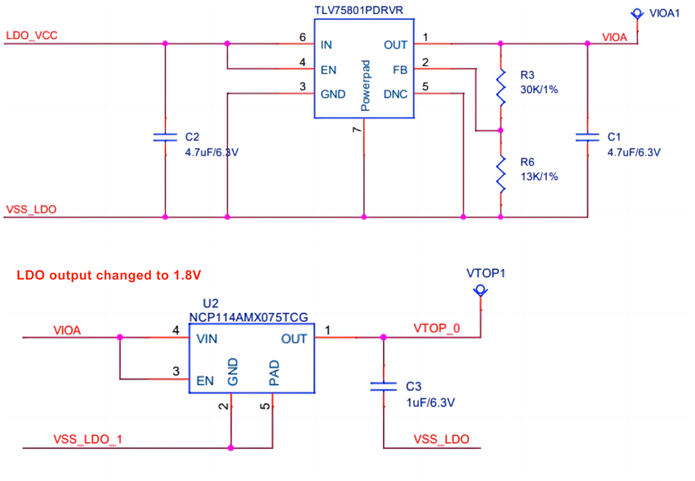 Esquema de LDO de 1,8 V y 0,75 V de Avalonminer