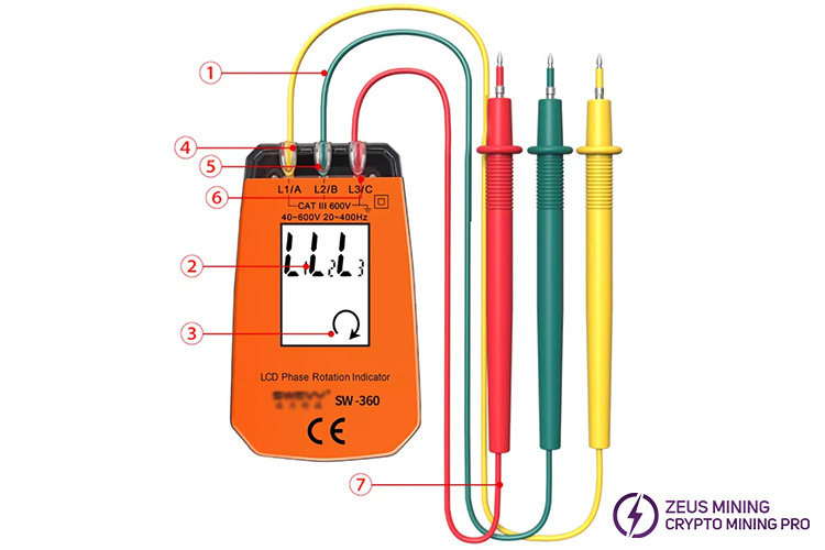 Detector indicador de comprobador de rotación de secuencia SW-360