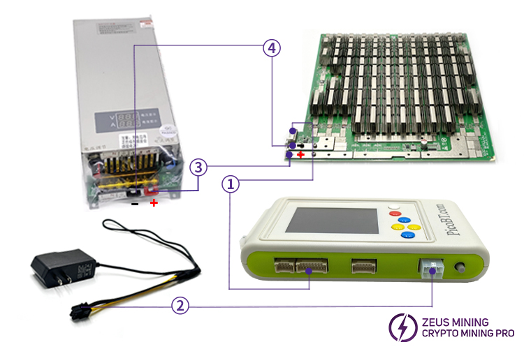 Conexión entre el probador PicoBT y el hashboard Antminer