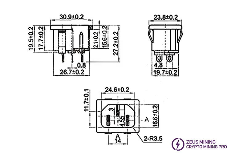 Conector macho de 3 pines AC-05 10 A 250 V