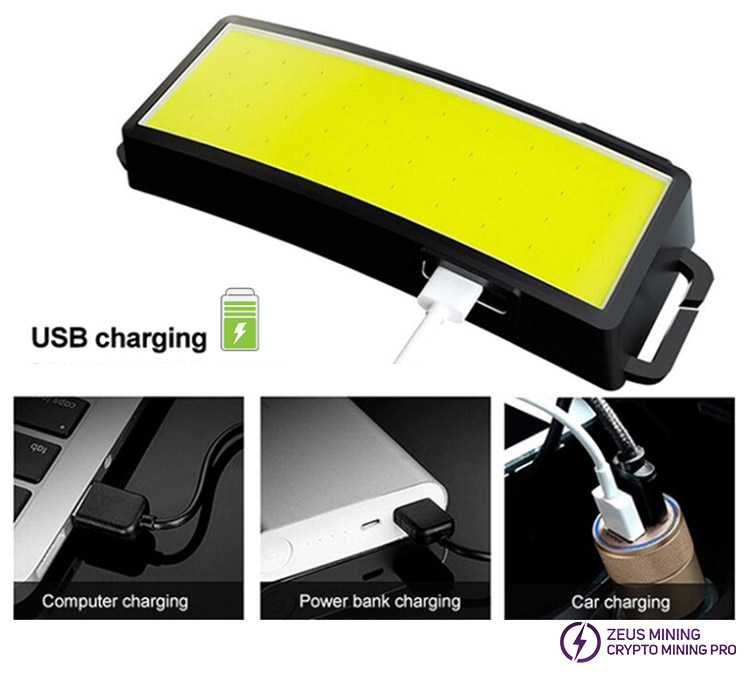 Lámpara de cabeza ligera recargable USB COB