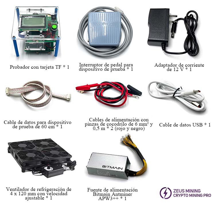 Kit del probador Zeus Mining con fuente de alimentación y ventilador
