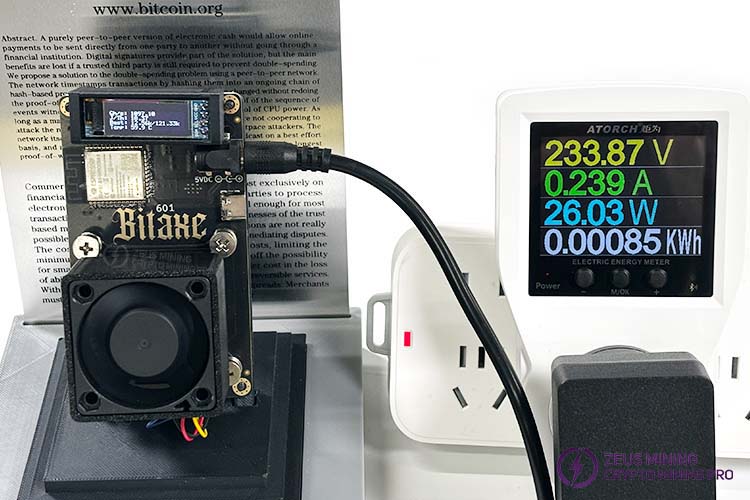 prueba de potencia para la minería con el minero Bitaxe Gamma 601