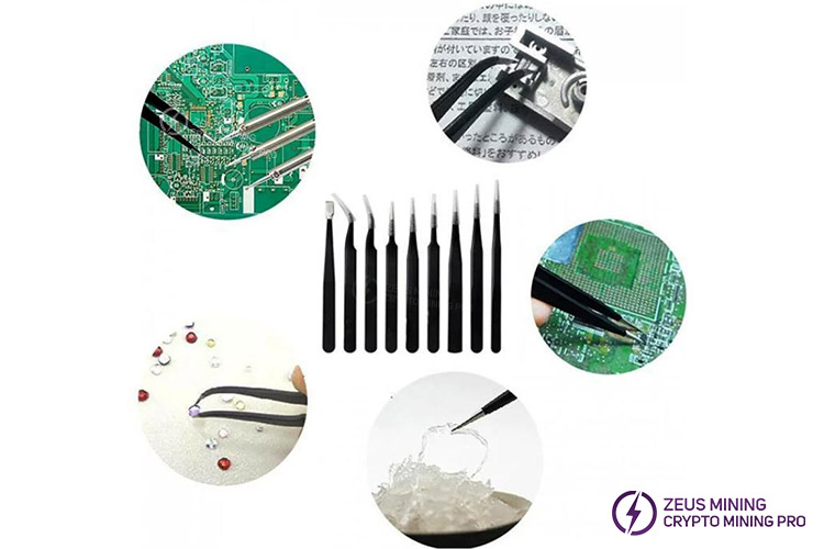 Juego de pinzas antiestáticas portátiles para reparación de mineros ASIC