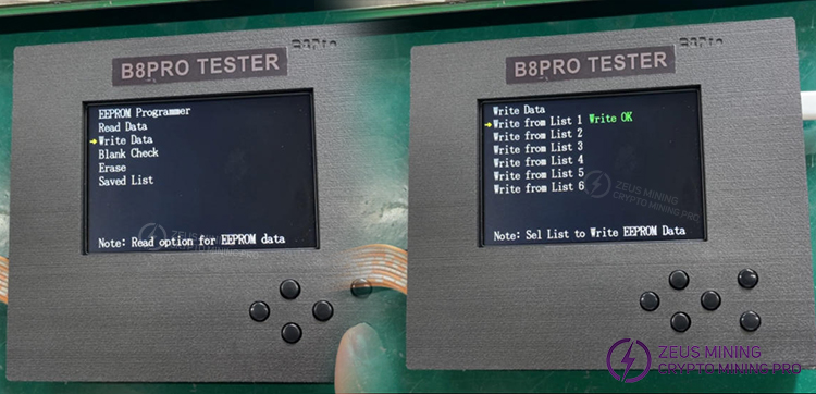 Dispositivo de prueba B8PRO para escritura de archivos EEPROM en placas de hash Antminer