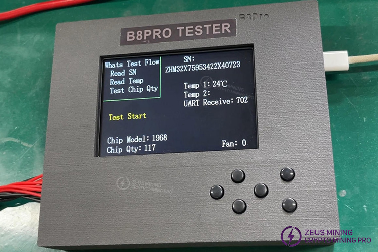 Resultado de la prueba del probador B8Pro para placas de hash Whatsminer