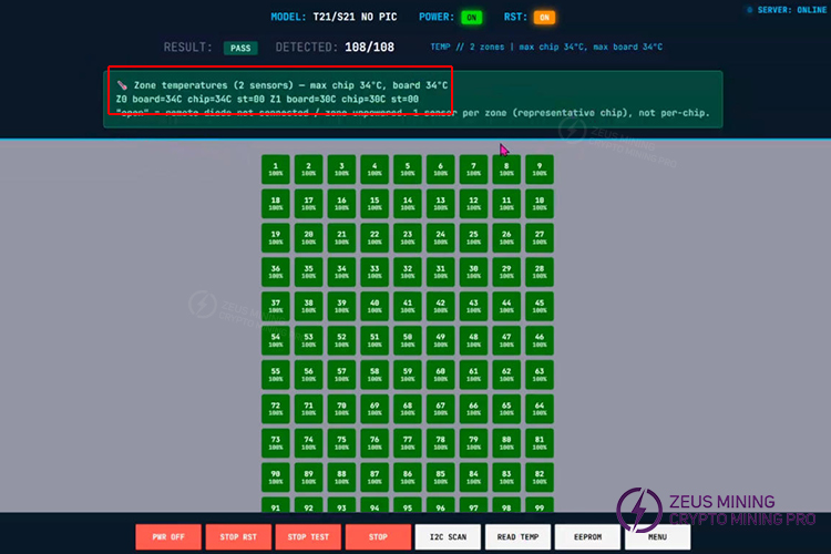 Probador ZEUS MINING TAAS para pruebas de sensores de temperatura
