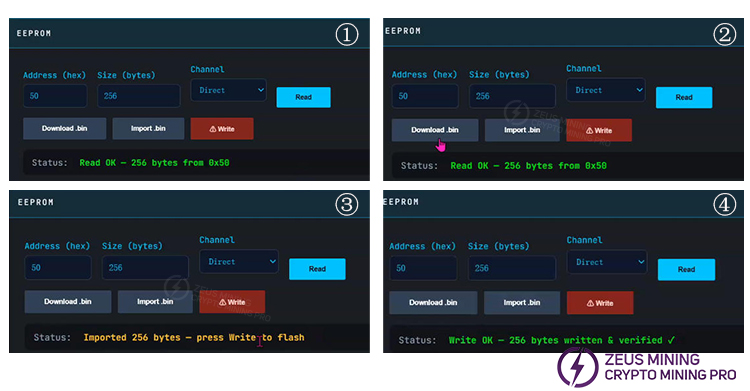 Probador ZEUS MINING TAAS para pruebas de EEPROM