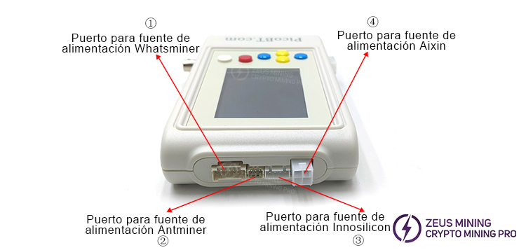 Puertos para fuente de alimentación (PSU) en el probador PicoBT